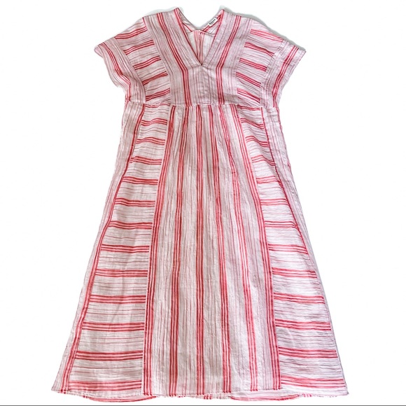 MASSCOB V-neck Striped Cotton Dress In Pink Stripe - Picture 8 of 12